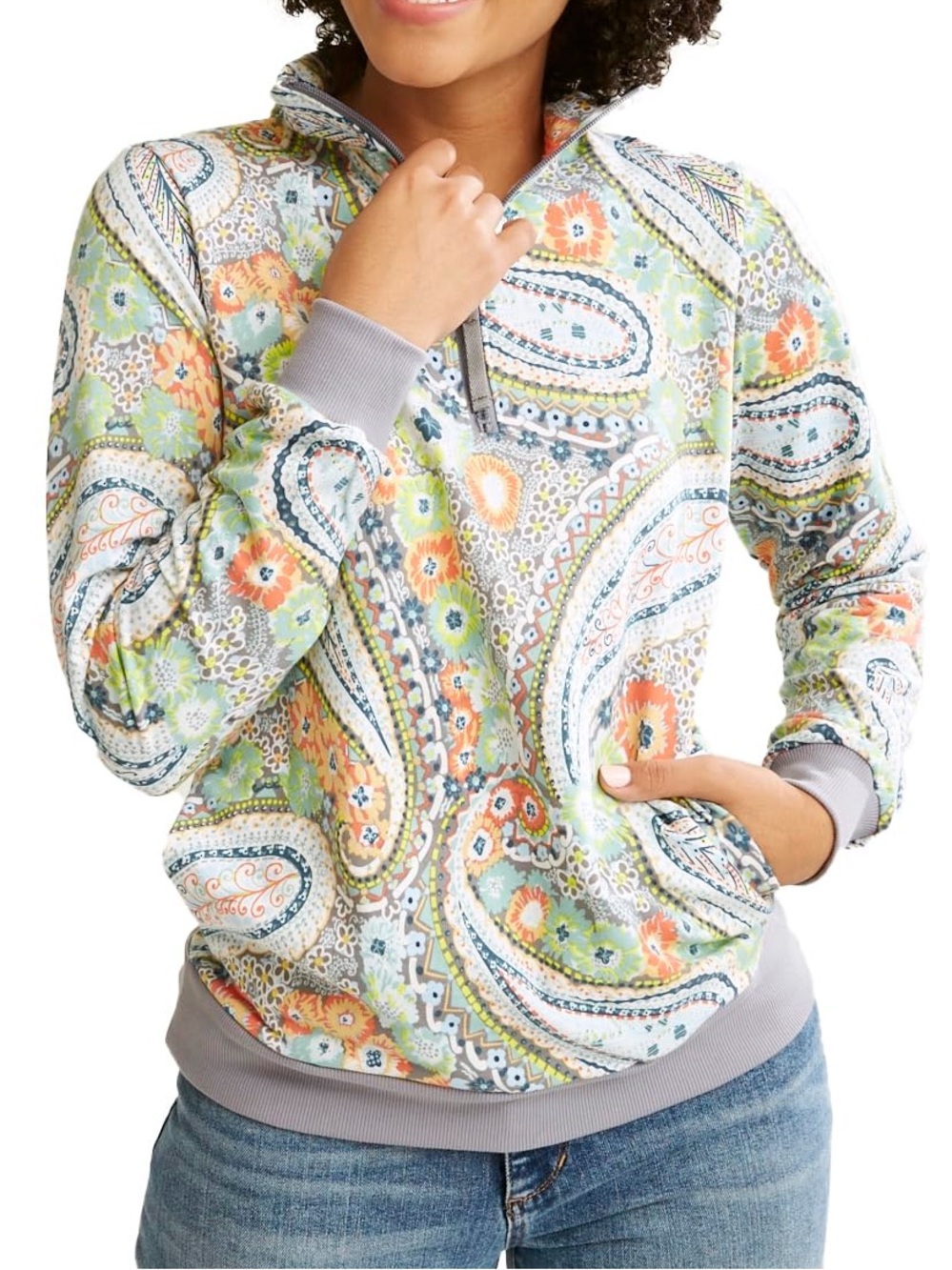 Vera Bradley French Terry 1/4 Zip Paisley Floral Pullover W/Pockets Size Small